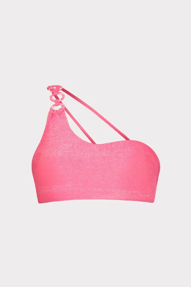 Milly One Shoulder ORing Bikini Top Shimmer Pink Women Swim and Coverups