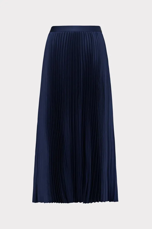 Milly Otha Satin Pleated Skirt Navy Women Skirts