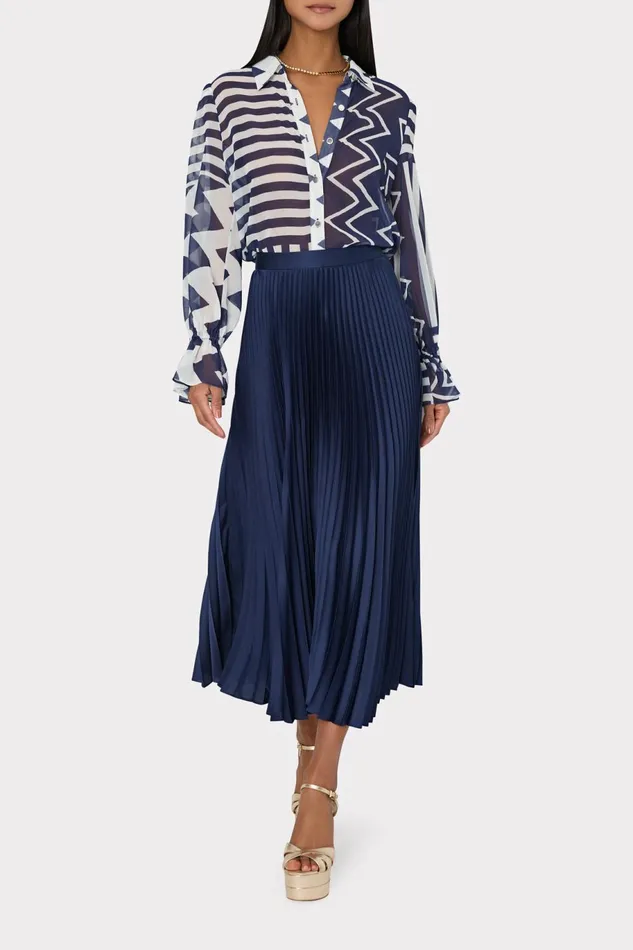 Milly Otha Satin Pleated Skirt Navy Women Skirts Milly Otha Satin Pleated Skirt Navy Women Skirts