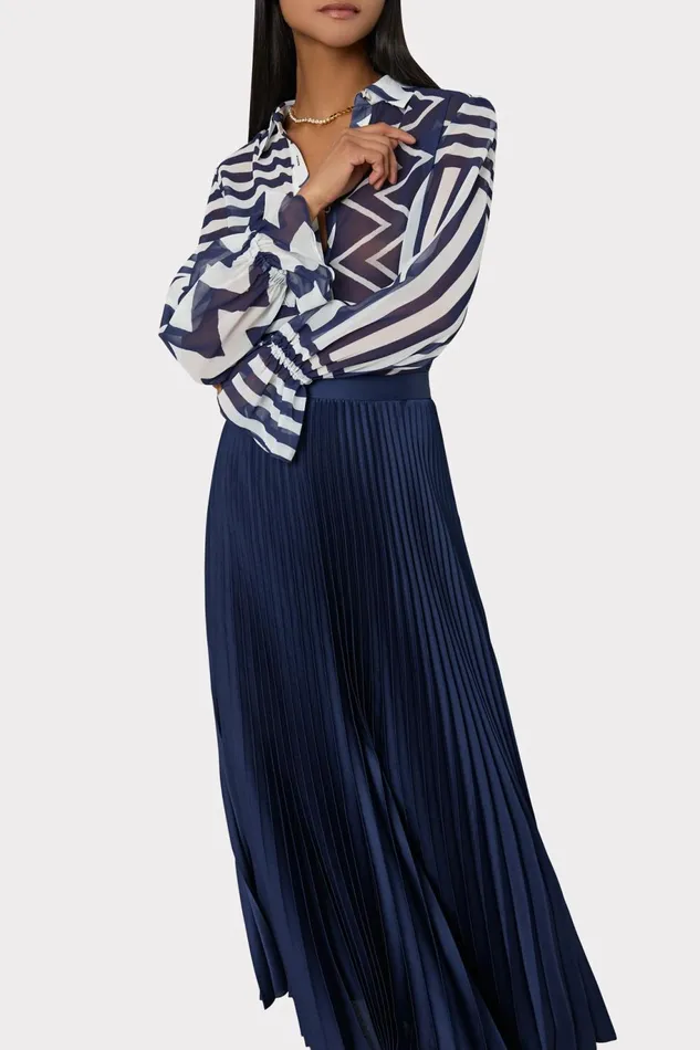 Milly Otha Satin Pleated Skirt Navy Women Skirts Milly Otha Satin Pleated Skirt Navy Women Skirts