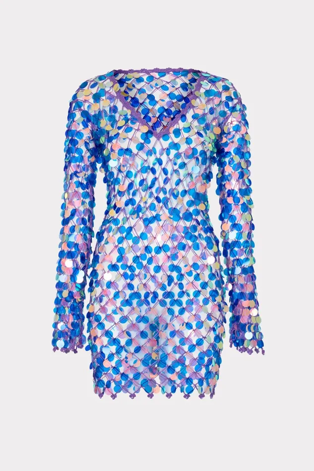 Milly Sequin Crochet Mini Dress Purple Women CoverUps