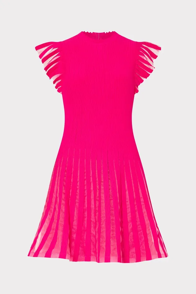 Milly Sheer Flutter Sleeve Knit Mini Dress Pink Women Sweaters and Knits