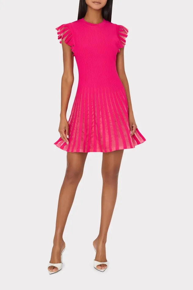 Milly Sheer Flutter Sleeve Knit Mini Dress Pink Women Sweaters and Knits Milly Sheer Flutter Sleeve Knit Mini Dress Pink Women Sweaters and Knits