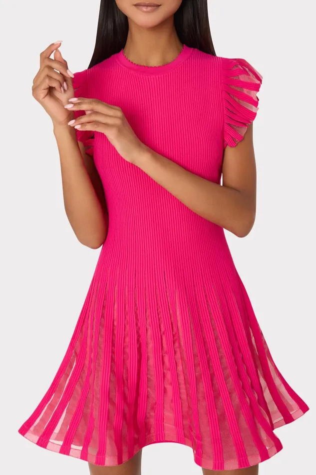 Milly Sheer Flutter Sleeve Knit Mini Dress Pink Women Sweaters and Knits Milly Sheer Flutter Sleeve Knit Mini Dress Pink Women Sweaters and Knits