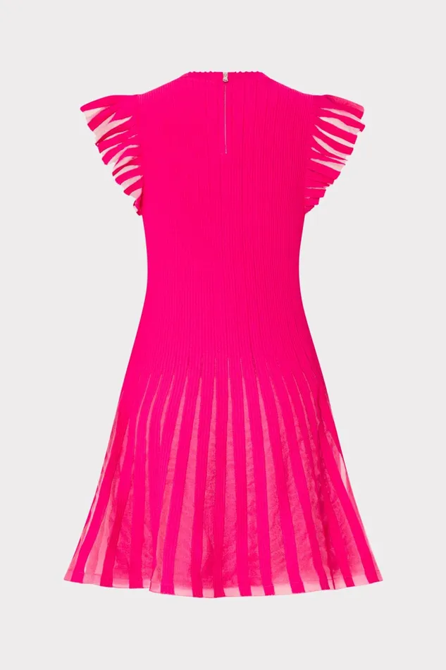 Milly Sheer Flutter Sleeve Knit Mini Dress Pink Women Sweaters and Knits Milly Sheer Flutter Sleeve Knit Mini Dress Pink Women Sweaters and Knits