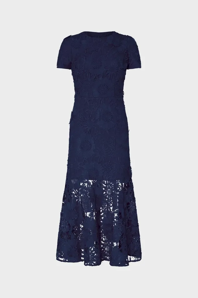 Milly Tahlia Cady Lace Combo Dress Navy Women Dresses
