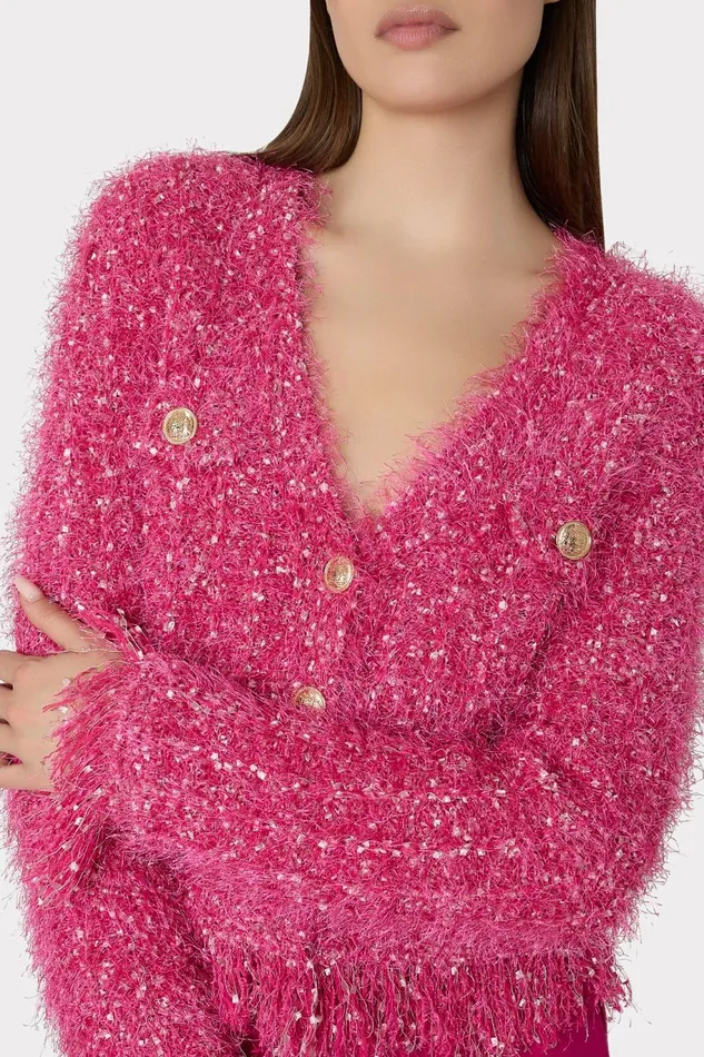 Milly Textured Fringe Cardigan Pink Women Coats and Jackets Milly Textured Fringe Cardigan Pink Women Coats and Jackets