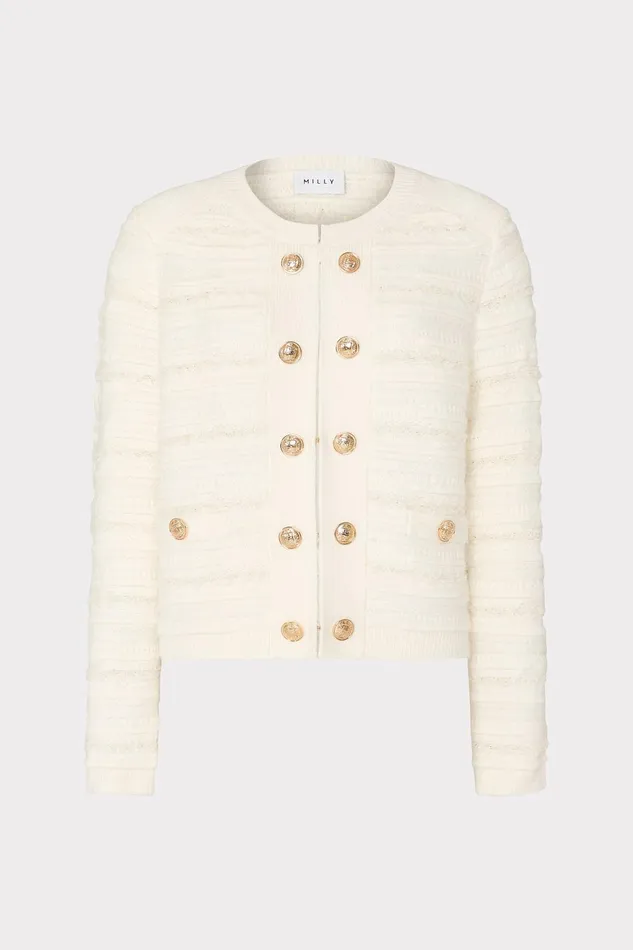 Milly Textured Knit Cardigan Ecru Women Cardigans