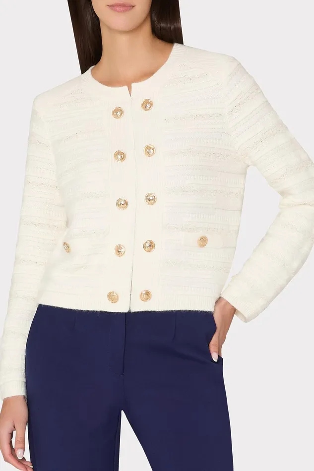 Milly Textured Knit Cardigan Ecru Women Cardigans Milly Textured Knit Cardigan Ecru Women Cardigans