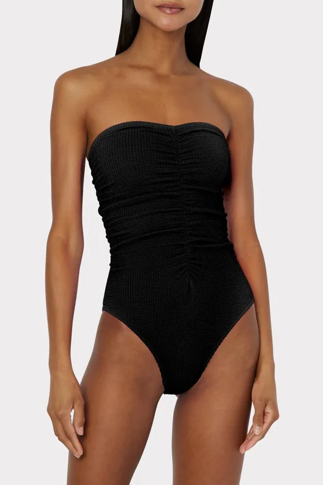 Milly Textured Ruched One Piece Black Women One Piece Swimsuits