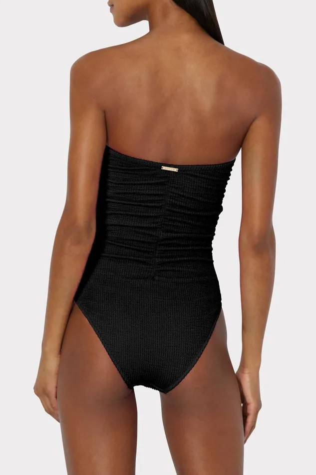 Milly Textured Ruched One Piece Black Women One Piece Swimsuits