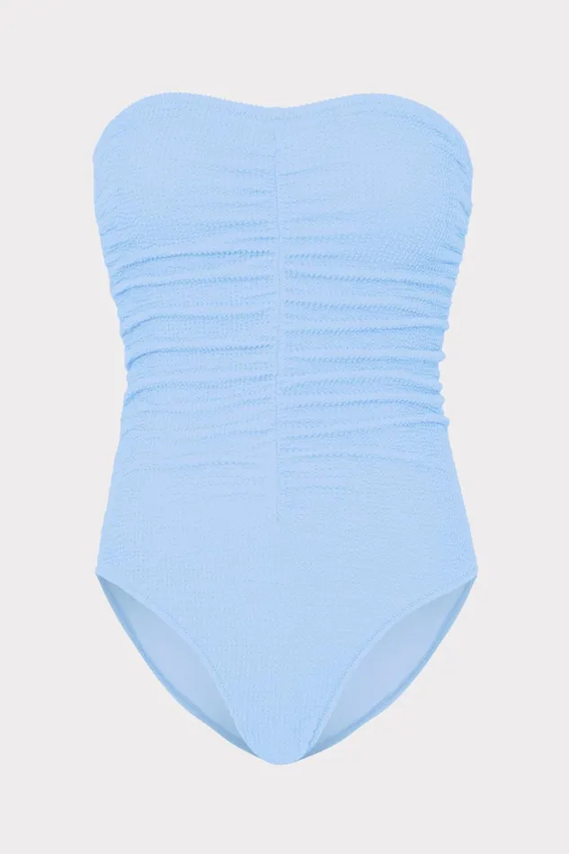 Milly Textured Ruched One Piece Light Blue Women One Piece Swimsuits