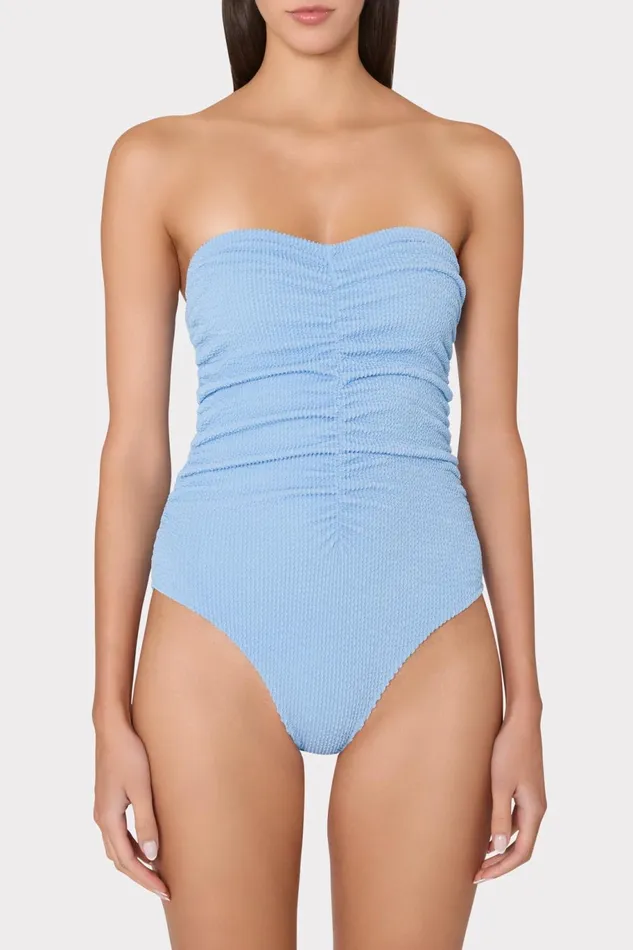 Milly Textured Ruched One Piece Light Blue Women One Piece Swimsuits Milly Textured Ruched One Piece Light Blue Women One Piece Swimsuits
