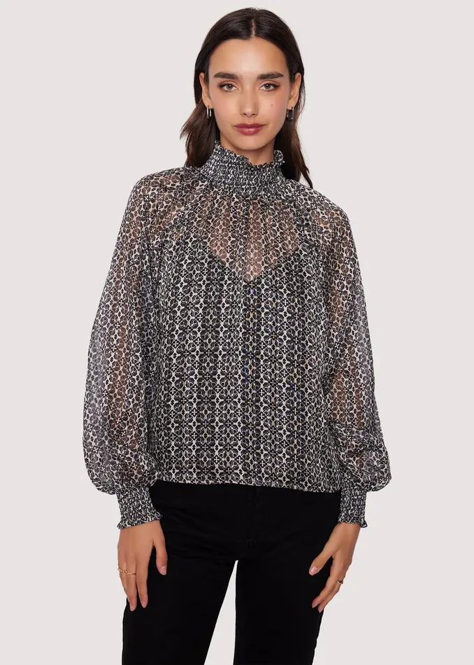 Mira Mock Neck Top Blackivorymulti Women Lost Wander Tops