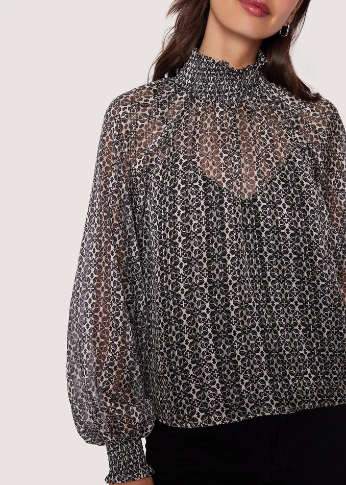 Mira Mock Neck Top Blackivorymulti Women Lost Wander Tops