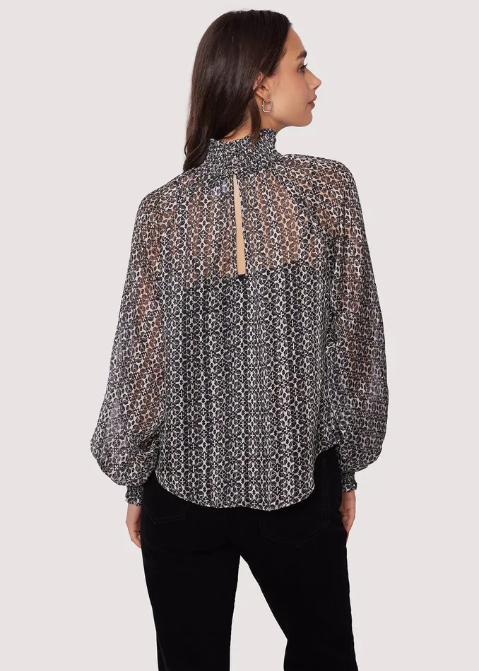 Mira Mock Neck Top Blackivorymulti Women Lost Wander Tops