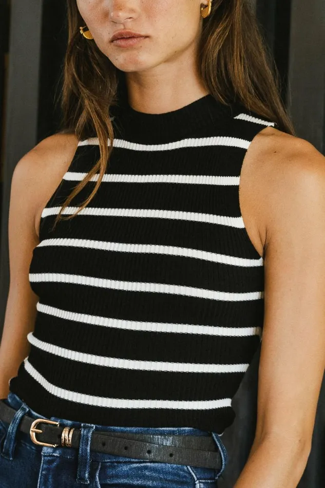 Monique Striped Tank In Black Black Women Bohme Tees and Tanks