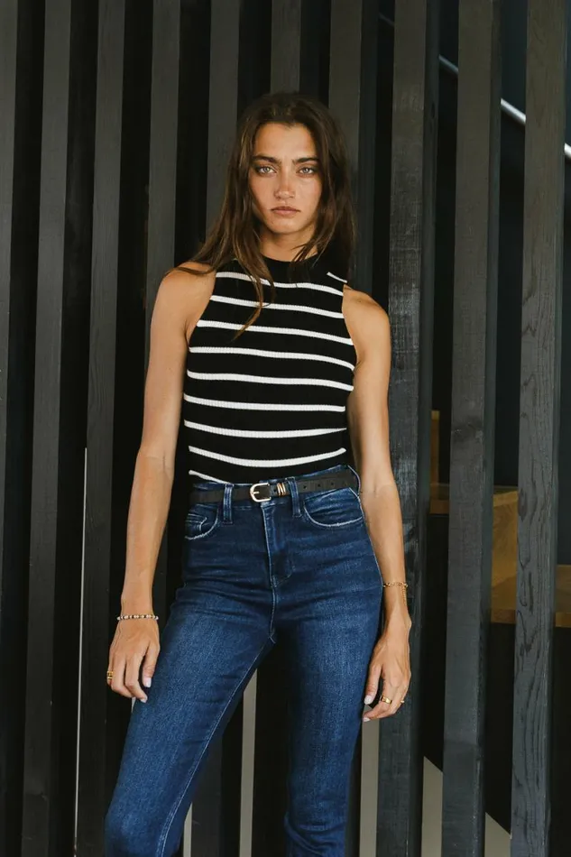 Monique Striped Tank In Black Black Women Bohme Tees and Tanks