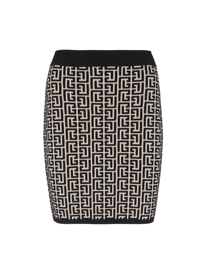 Monogrammed Knit Skirt Black Women Balmain Knitwear