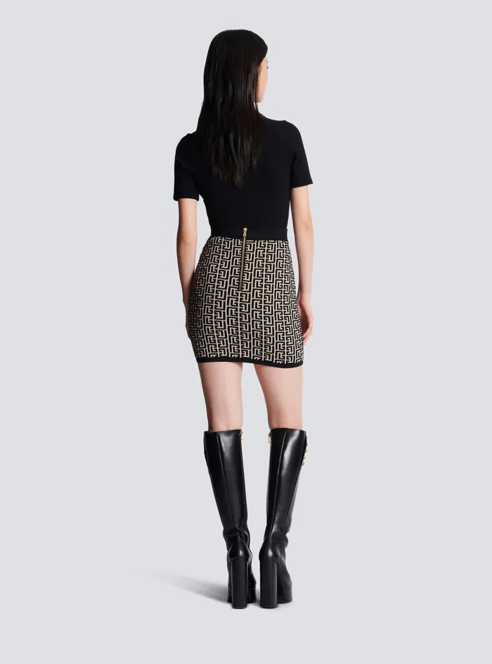 Monogrammed Knit Skirt Black Women Balmain Knitwear
