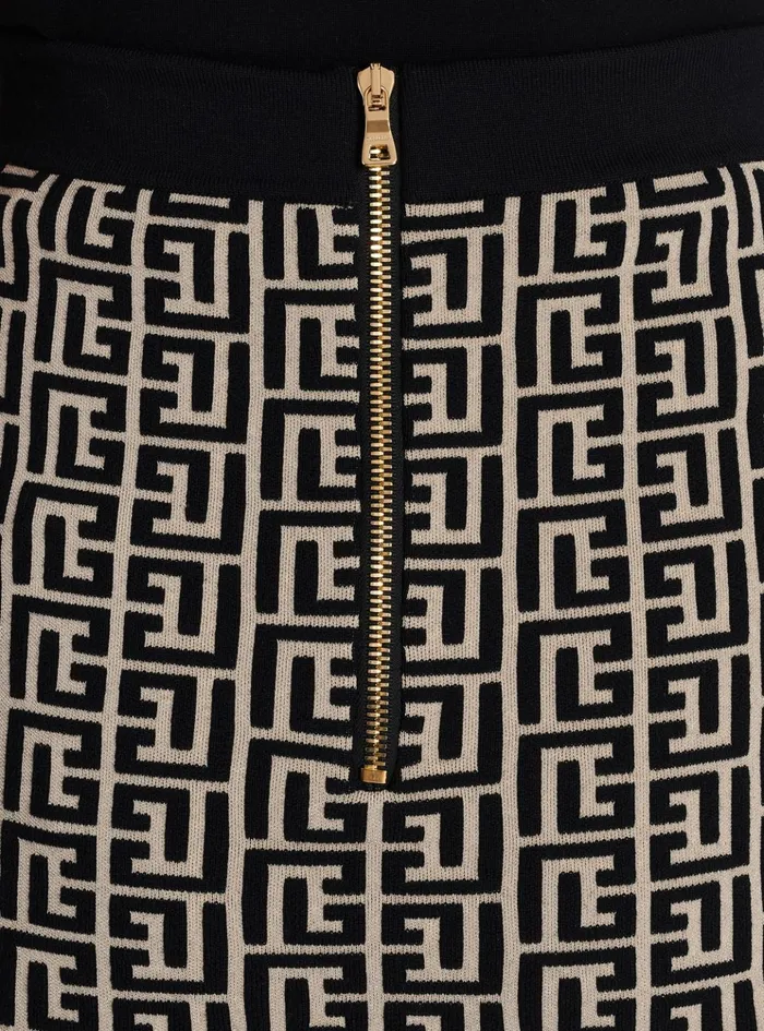 Monogrammed Knit Skirt Black Women Balmain Knitwear