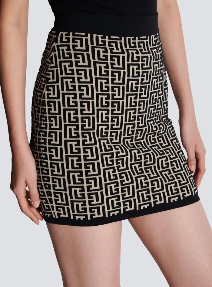 Monogrammed Knit Skirt Black Women Balmain Knitwear