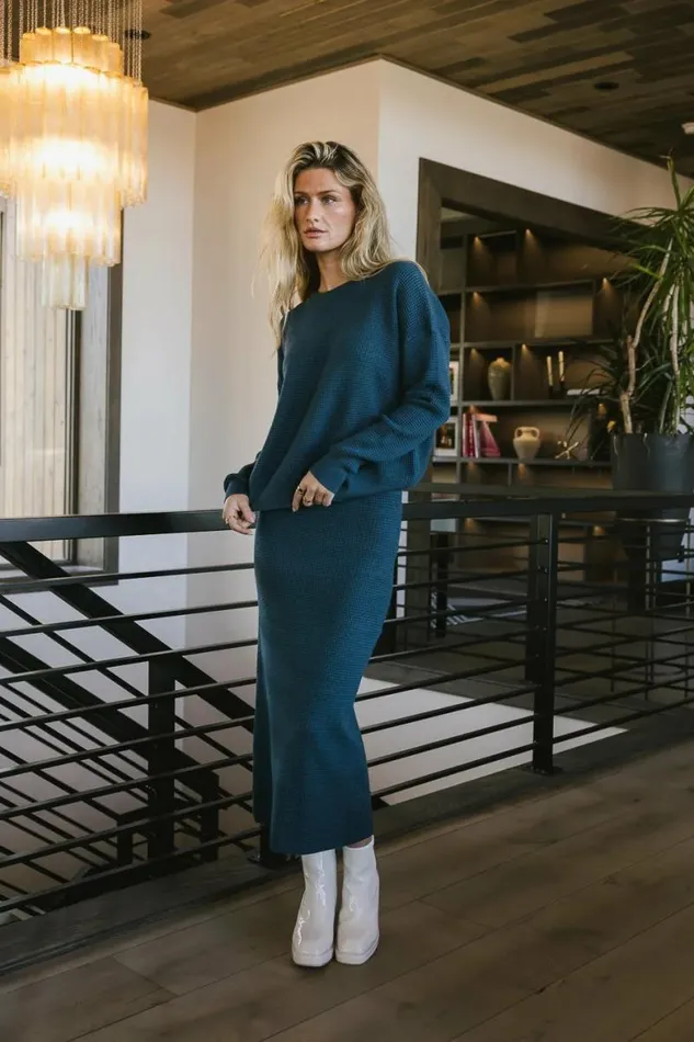 Noelle Waffle Knit Sweater In Teal Teal Women Bohme Sets