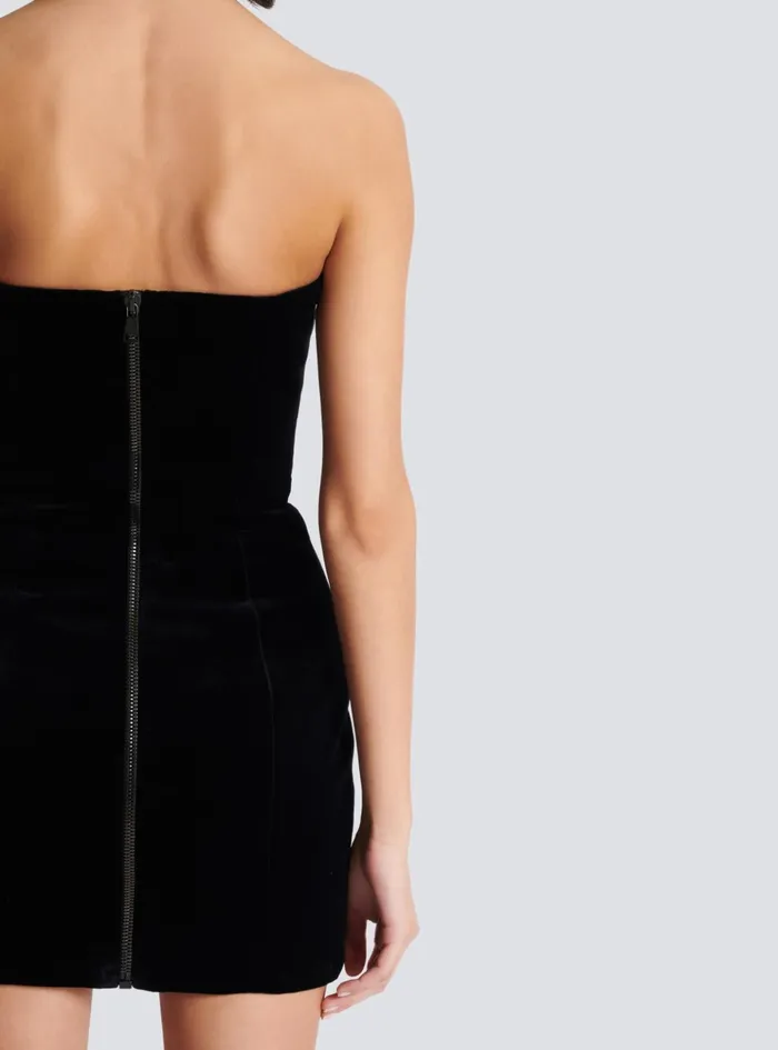Paisley Embroidered Strapless Dress Black Women Balmain Dresses