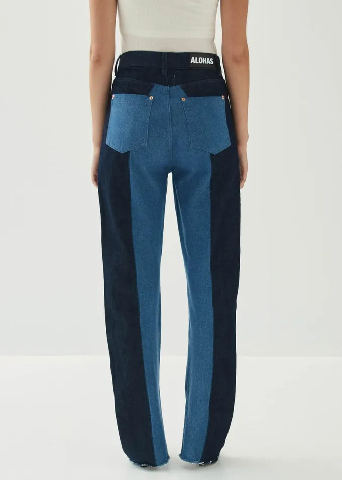 Pants Women ALOHAS Kansas Bicolor Indigo Denim Trousers