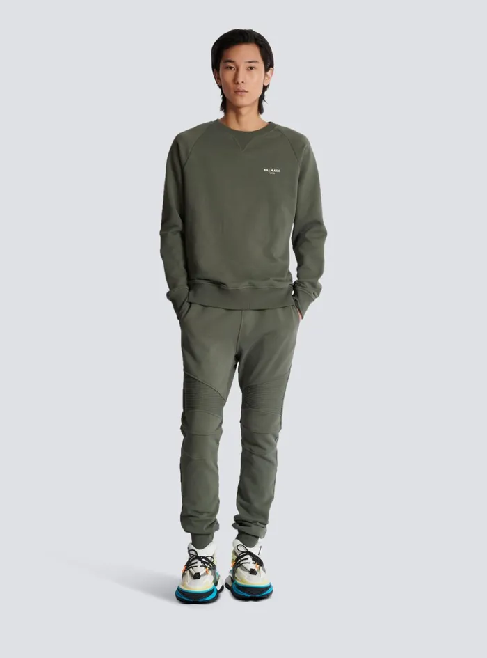 Paris Flocked Sweatshirt Khaki Men Balmain Sweatshirts