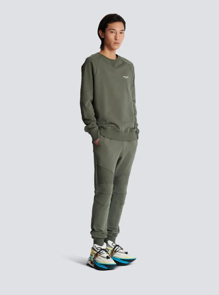 Paris Flocked Sweatshirt Khaki Men Balmain Sweatshirts