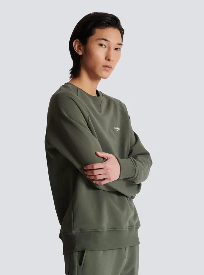 Paris Flocked Sweatshirt Khaki Men Balmain Sweatshirts