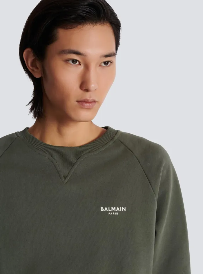 Paris Flocked Sweatshirt Khaki Men Balmain Sweatshirts