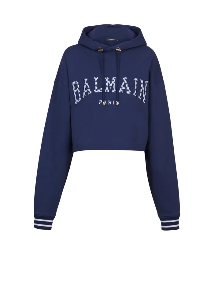 Paris Gingham Hoodie Navy Women Balmain Sweatshirts