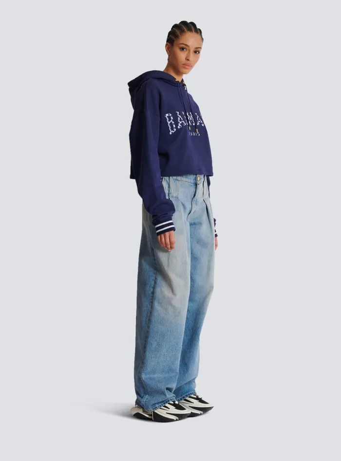 Paris Gingham Hoodie Navy Women Balmain Sweatshirts