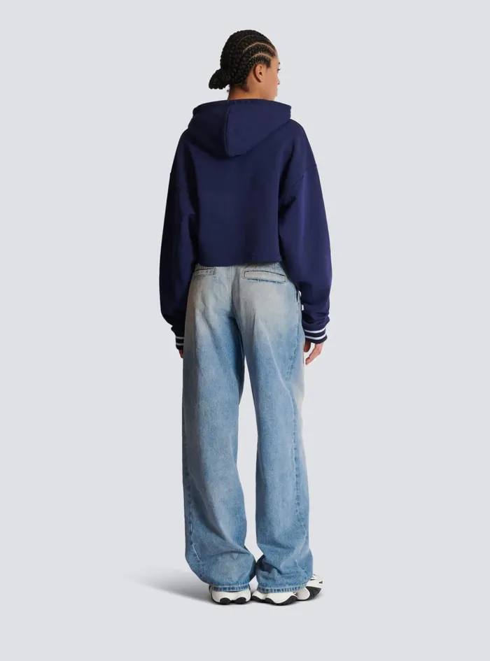 Paris Gingham Hoodie Navy Women Balmain Sweatshirts