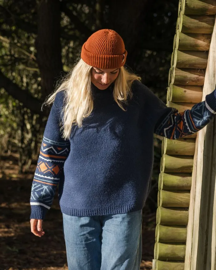 Passenger Clothing Ambiance Recycled Knitted Jumper Homespun Stripe Navy Women Knitwear Passenger Clothing Ambiance Recycled Knitted Jumper Homespun Stripe Navy Women Knitwear