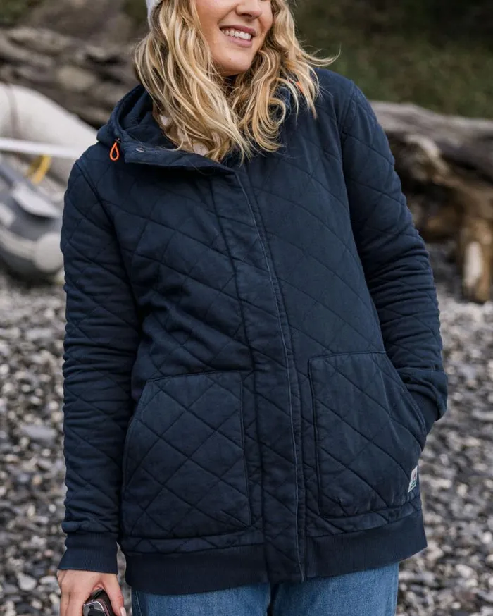 Passenger Clothing Clementine Recycled Quilted Popper Up Hoodie Deep Navy Women Activewear Passenger Clothing Clementine Recycled Quilted Popper Up Hoodie Deep Navy Women Activewear