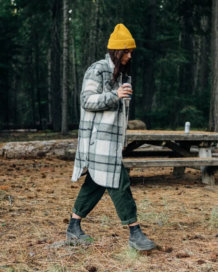 Passenger Clothing Cloudy Recycled DeepPile Sherpa Fleece Shirt Pistachio Check Women Fleece