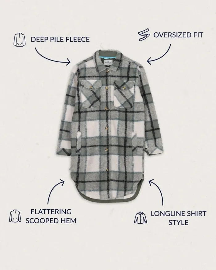 Passenger Clothing Cloudy Recycled DeepPile Sherpa Fleece Shirt Pistachio Check Women Fleece