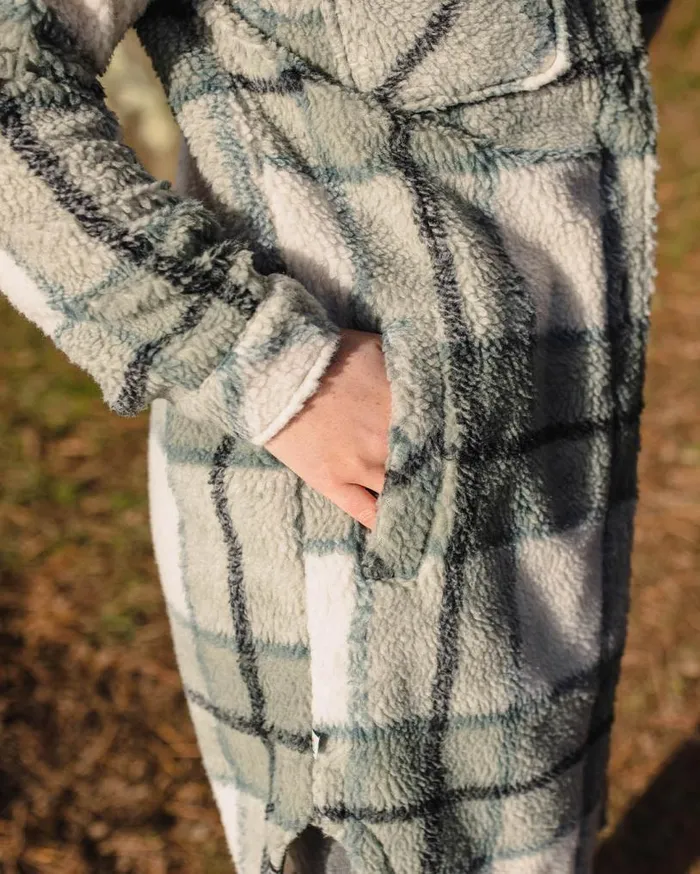 Passenger Clothing Cloudy Recycled DeepPile Sherpa Fleece Shirt Pistachio Check Women Fleece