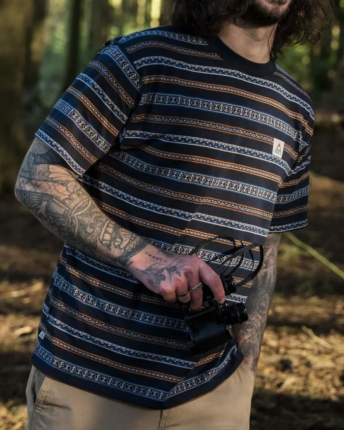Passenger Clothing Crackle Organic Relaxed Fit TShirt Midnight Fairisle Stripe Men TShirts and Vests