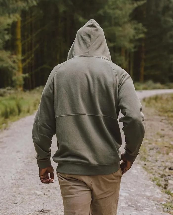 Passenger Clothing Heritage Full Zip Recycled Cotton Hoodie Dusty Olive Men Hoodies and Sweatshirts