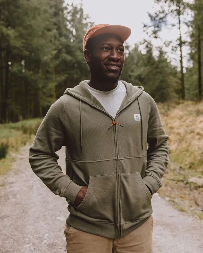 Passenger Clothing Heritage Full Zip Recycled Cotton Hoodie Dusty Olive Men Hoodies and Sweatshirts