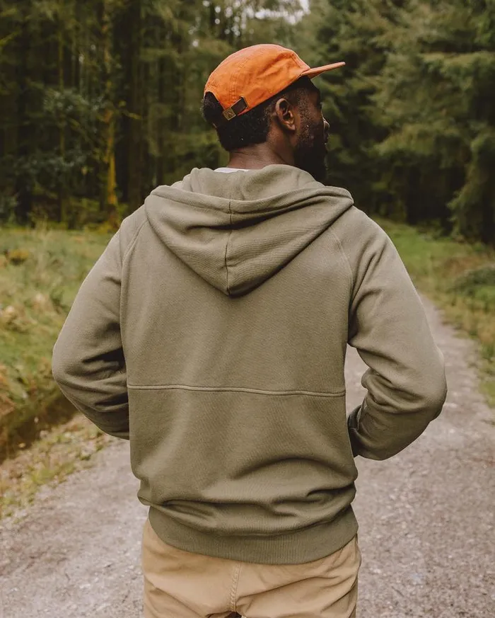 Passenger Clothing Heritage Full Zip Recycled Cotton Hoodie Dusty Olive Men Hoodies and Sweatshirts