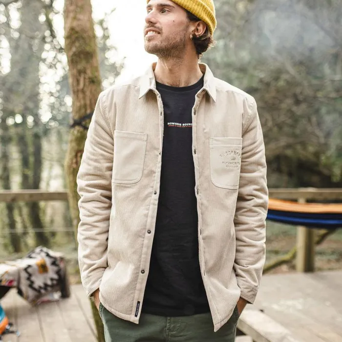Passenger Clothing Kodiak Sherpa Lined Cord Overshirt Feather Grey Men Shirts