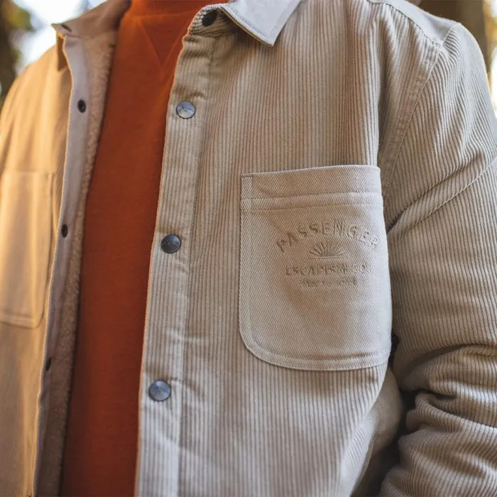 Passenger Clothing Kodiak Sherpa Lined Cord Overshirt Feather Grey Men Shirts