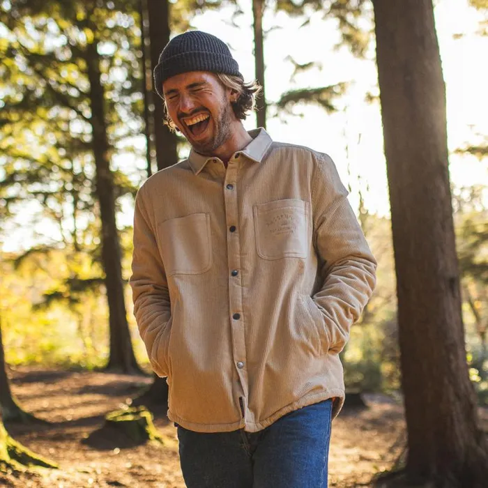 Passenger Clothing Kodiak Sherpa Lined Cord Overshirt Feather Grey Men Shirts