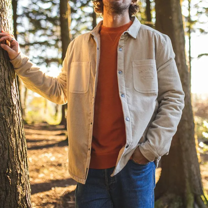 Passenger Clothing Kodiak Sherpa Lined Cord Overshirt Feather Grey Men Shirts