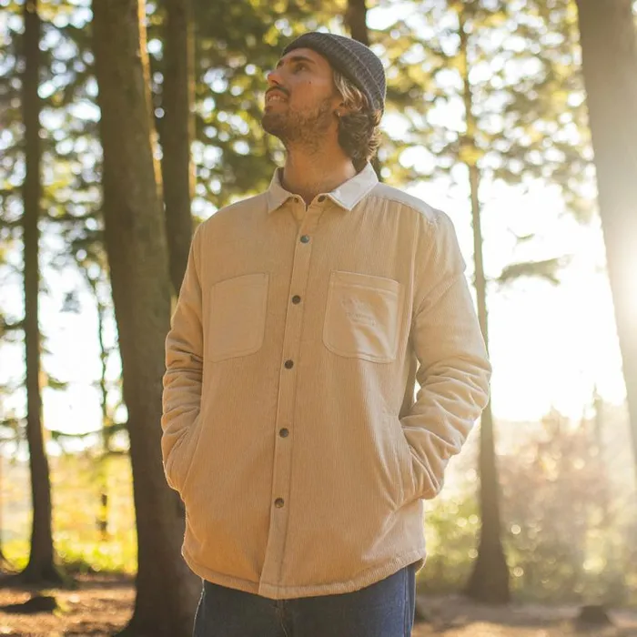 Passenger Clothing Kodiak Sherpa Lined Cord Overshirt Feather Grey Men Shirts